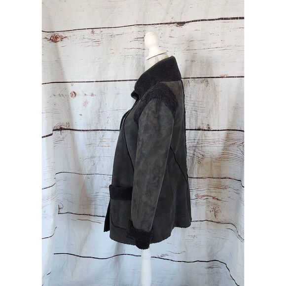 Zac Posen Suede Button Front Sherpa Jacket Size Medium - Picture 3 of 7
